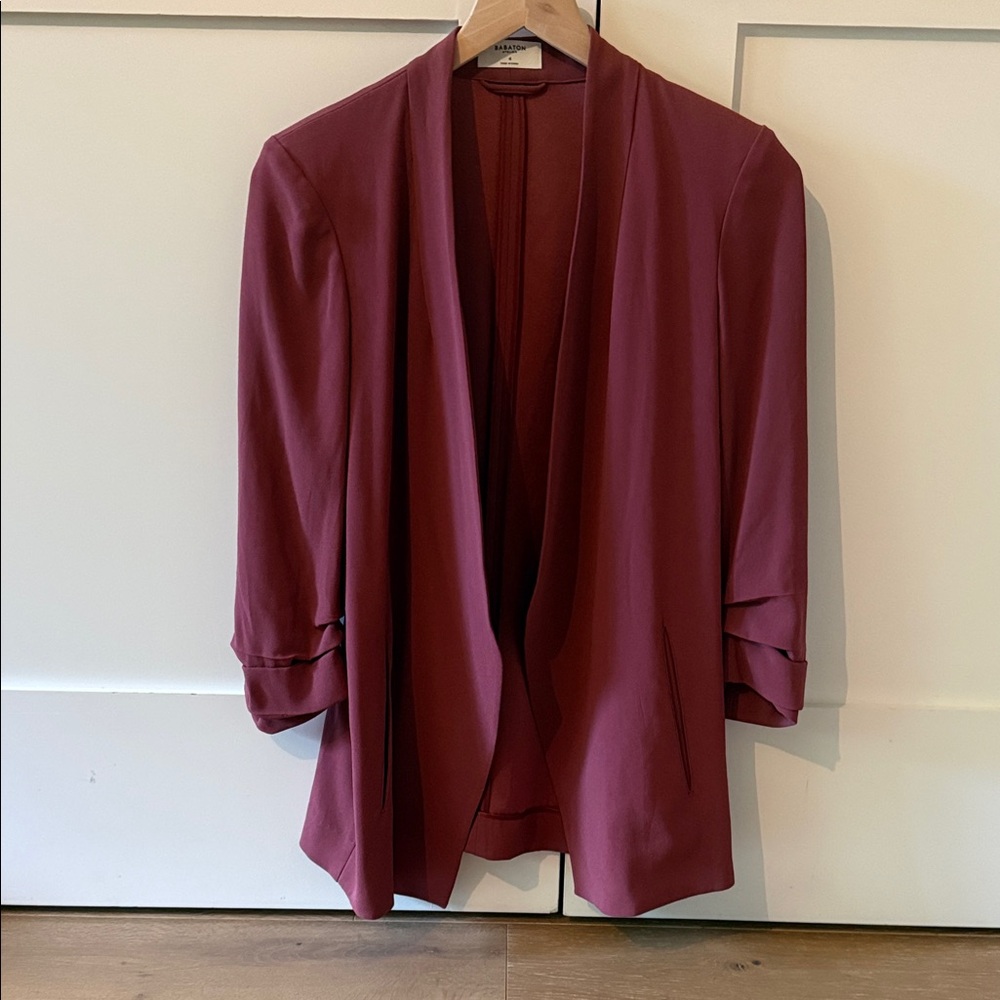 Babaton Draped Open-Front Blazer in Burgundy
